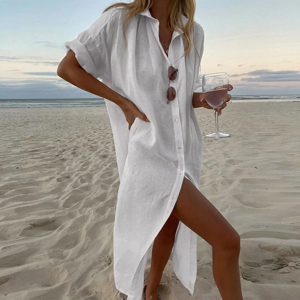Kailey | Robe maxi en lin pour femme avec fermeture à boutons | Tendance - Image 2