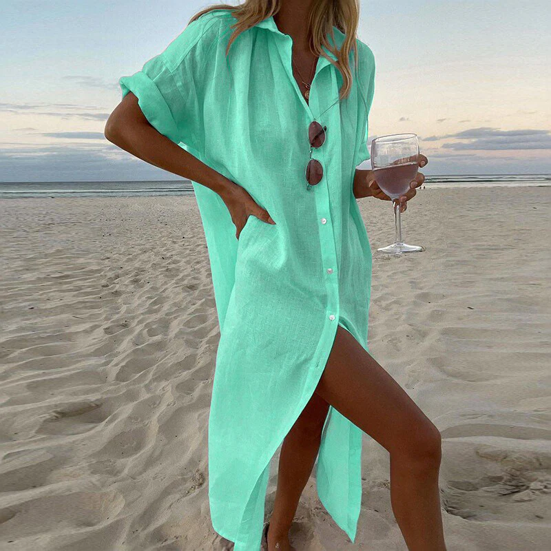 Kailey | Robe maxi en lin pour femme avec fermeture à boutons | Tendance - Image 3