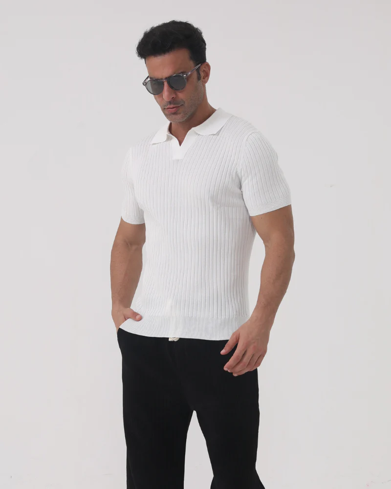 Sully | Polo pour Homme | Maille Côtelée, Col En V & Tendance - Image 4